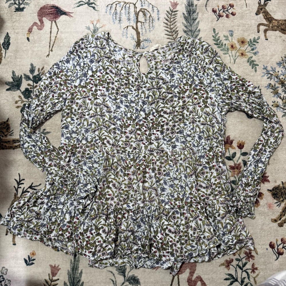 Jane + Delancey Floral Long Sleeve cottagecore Women's peplum Top XL